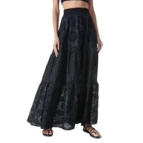 ALICE   OLIVIA Ladies Black Basic Panelled Eyelet Maxi SKirt, "Reise"