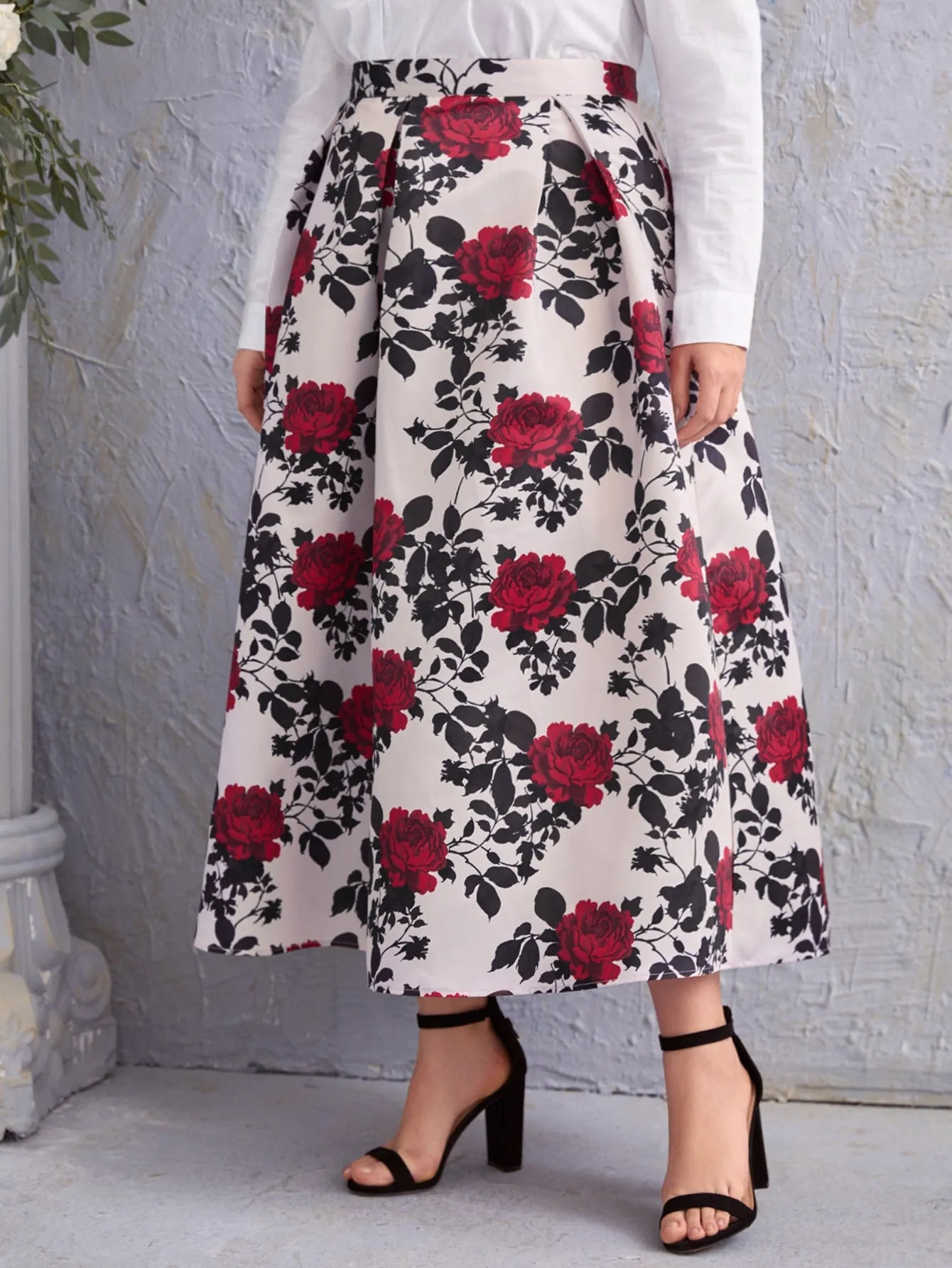 All Over Print Zipper Long Plus Size Skirts