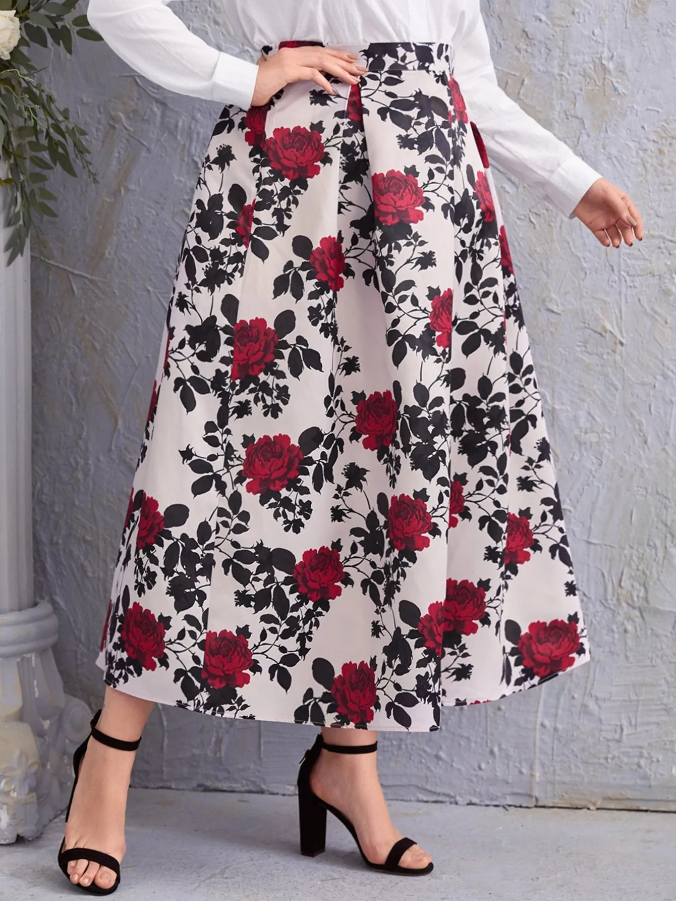 All Over Print Zipper Long Plus Size Skirts