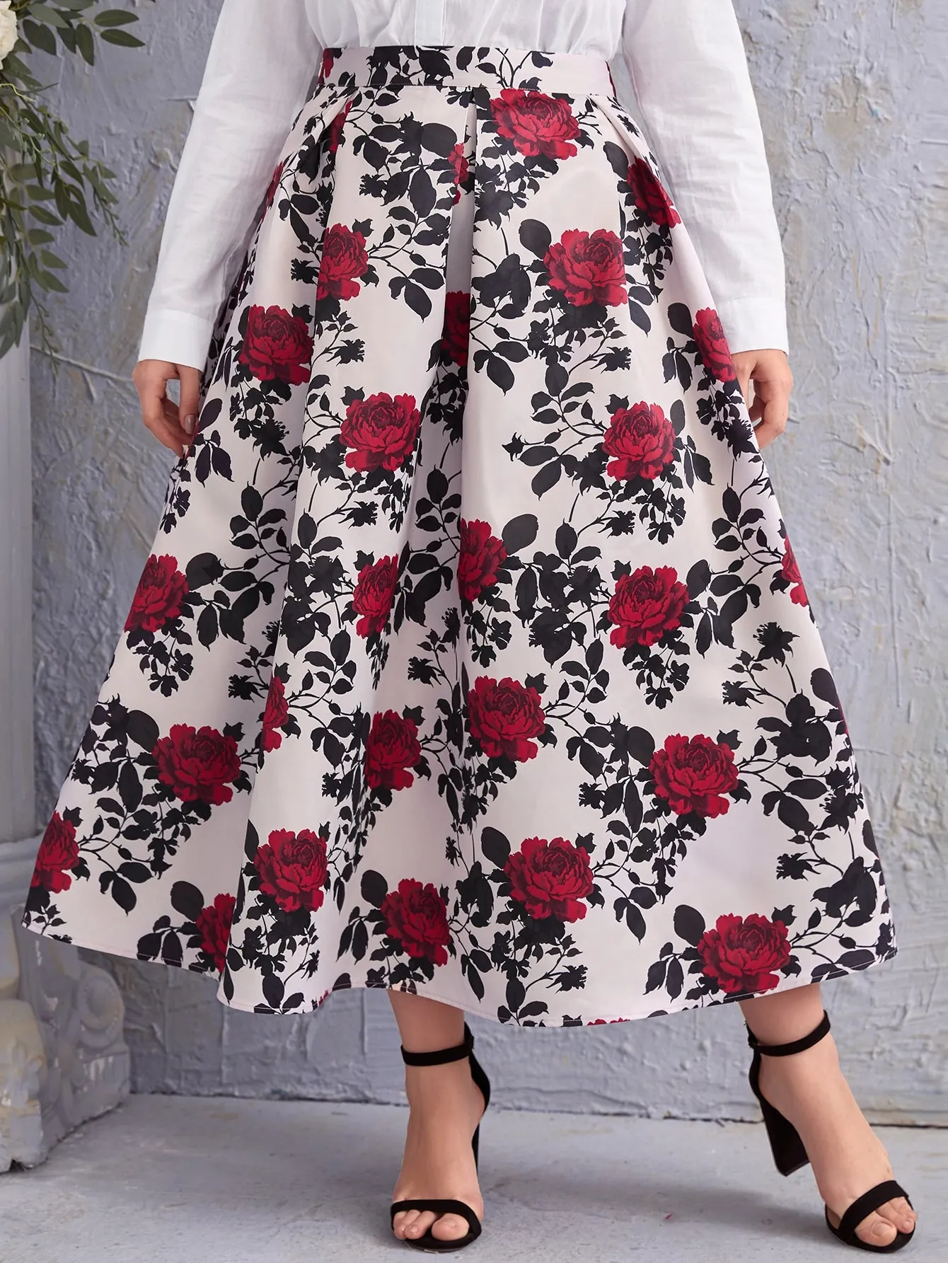 All Over Print Zipper Long Plus Size Skirts