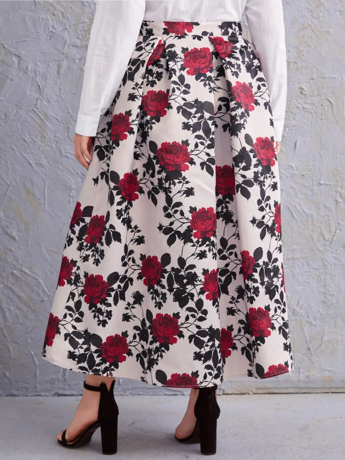 All Over Print Zipper Long Plus Size Skirts