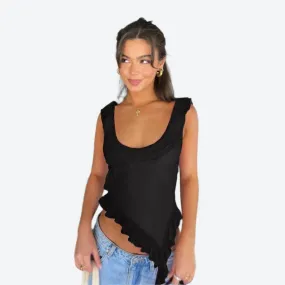 Asymmetrical Ruffled Sleeveless Crop Tops