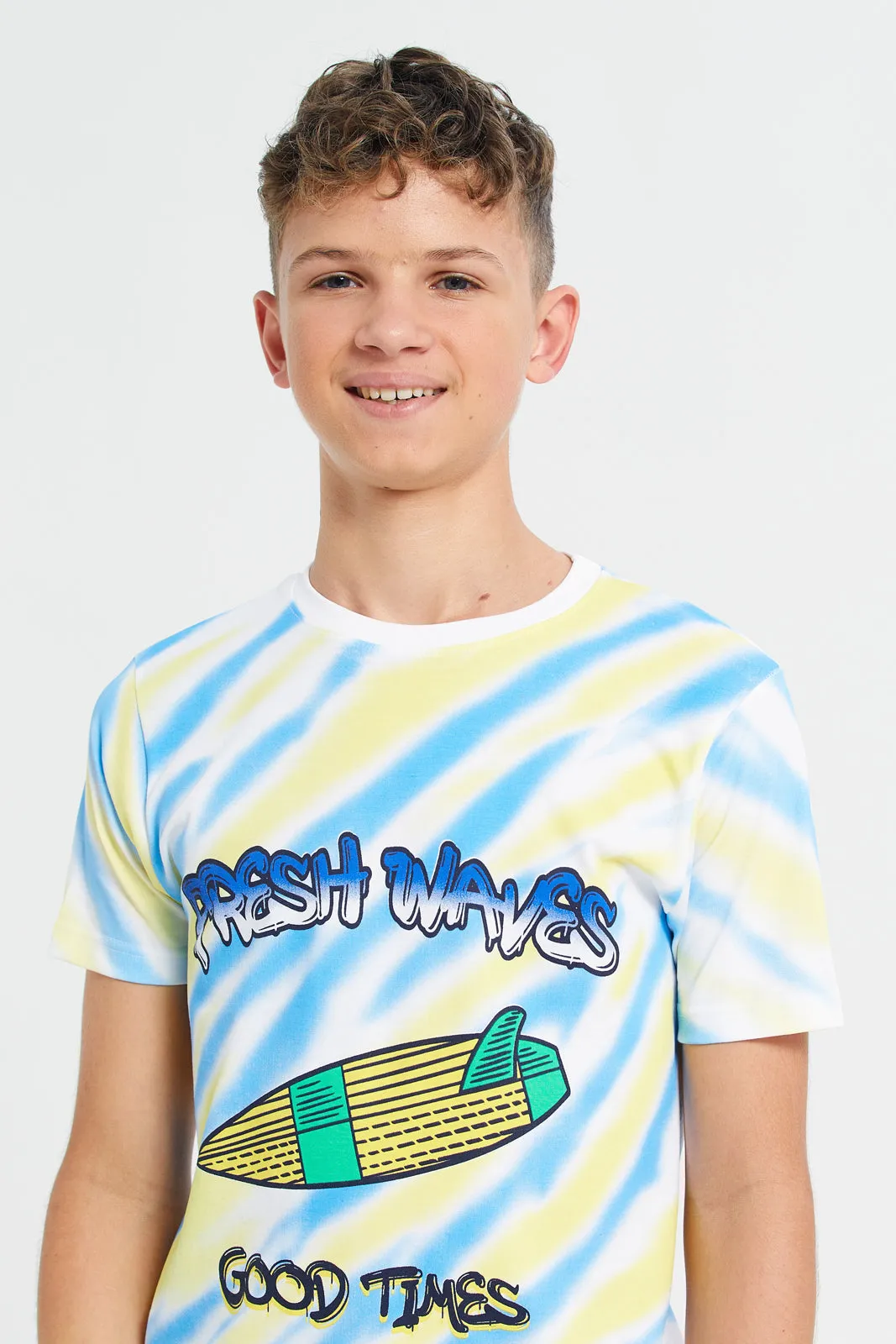 Blue Fresh Waves Tye Dye Tee With Puff Print