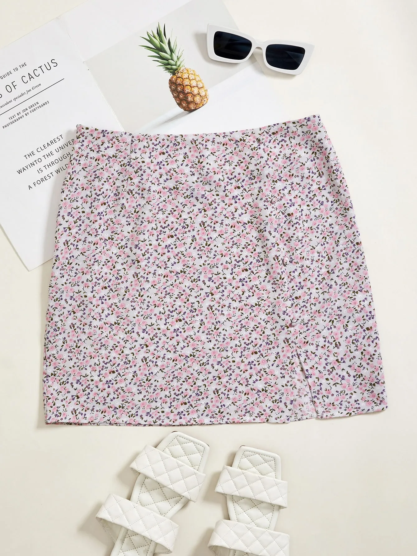 Boho Ditsy Floral Zipper Natural Mini Women Skirts