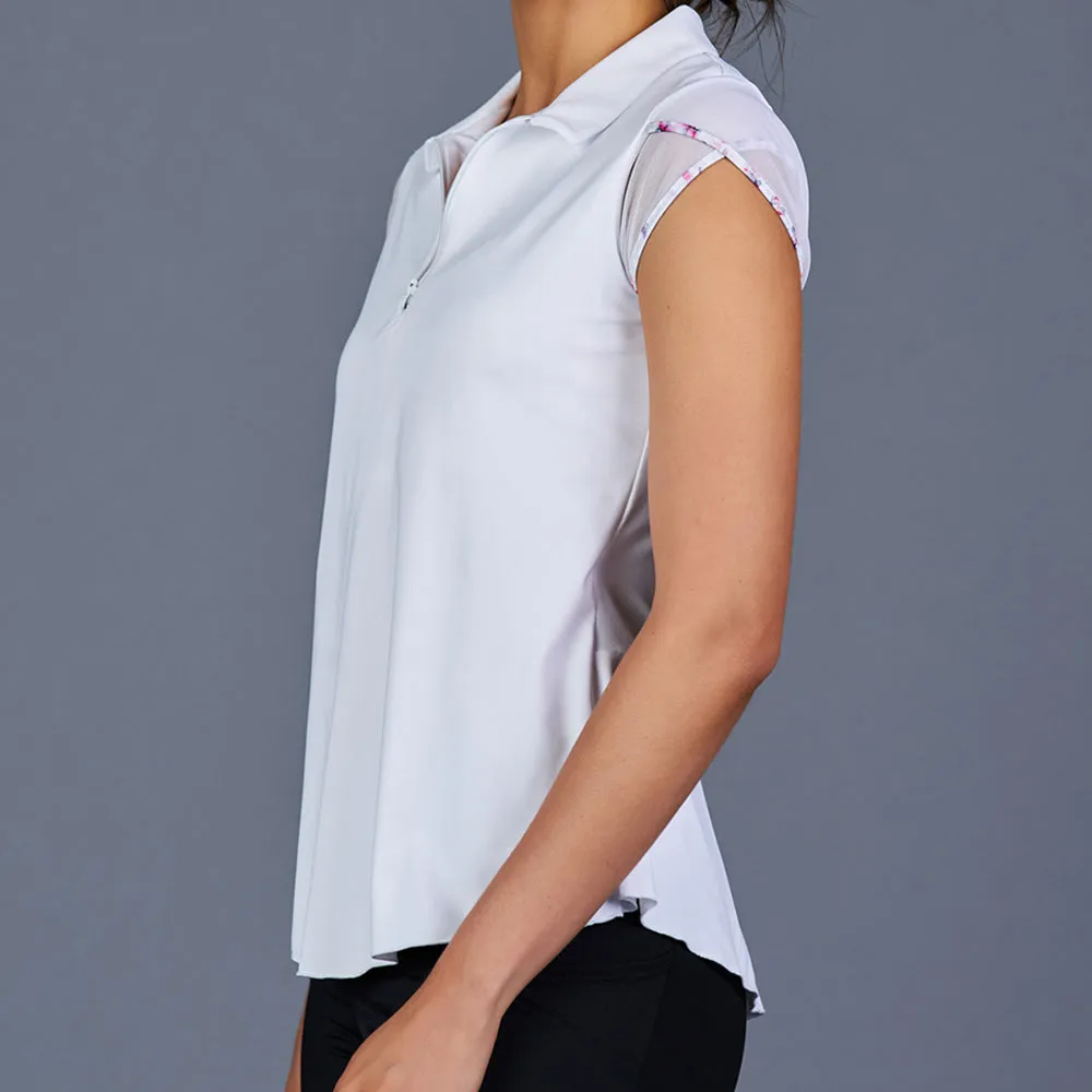 Boho Luxe Tulip-Sleeve Collar Top (white)