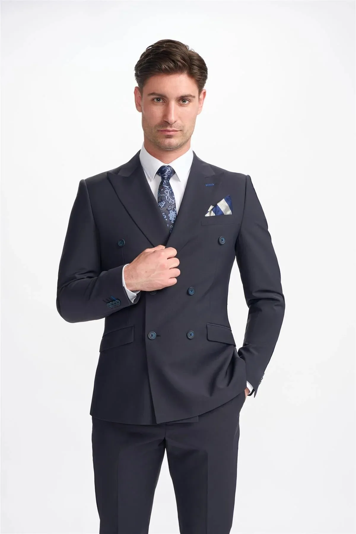 Bond - Men's Dark Navy 2 Piece Double Breasted Suit