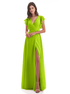 Bridesmaid Dress Lime Green Hope Charming V Neck Long Chiffon Bridesmaid Dresses