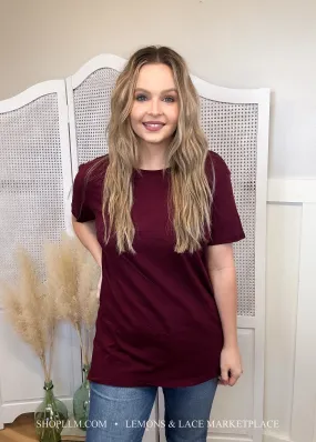 Burgundy Better Than Basic Boyfriend Tee Round Neck