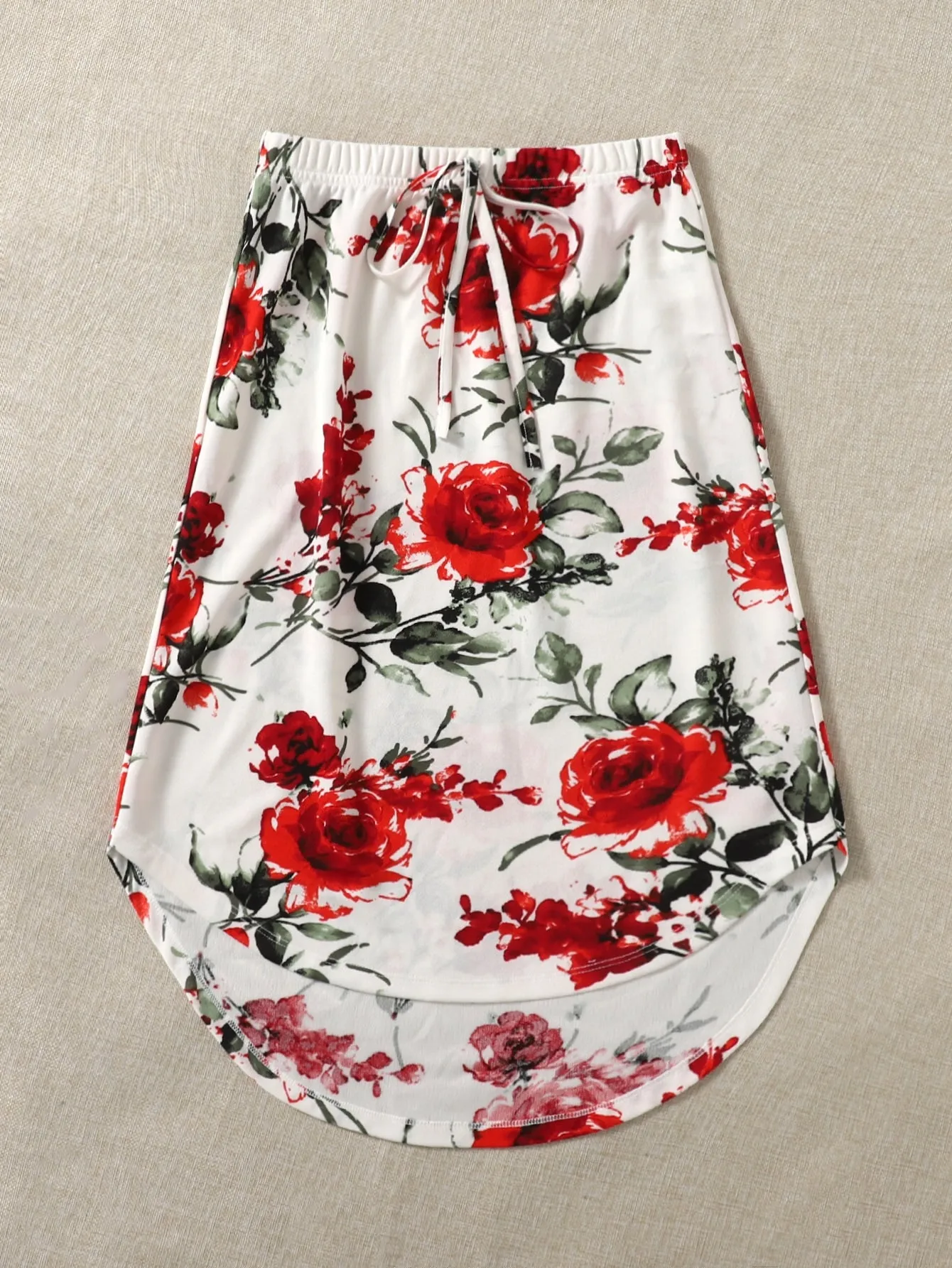 Casual Floral High Low Natural Short Women Skirt