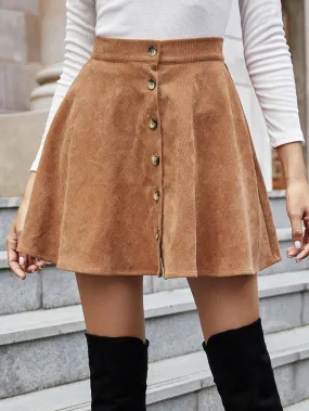 Casual Plain Button Front High Waist Short Women Skirt