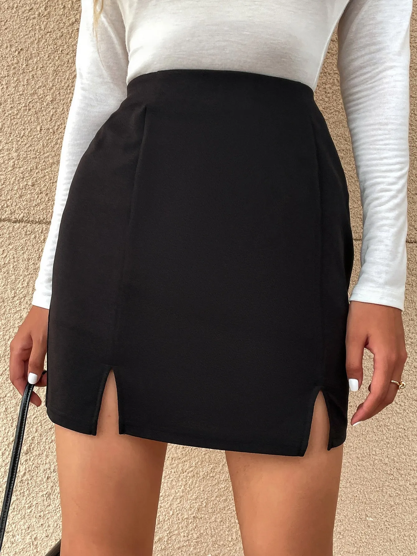 Casual Plain Split Natural Mini Women Skirt