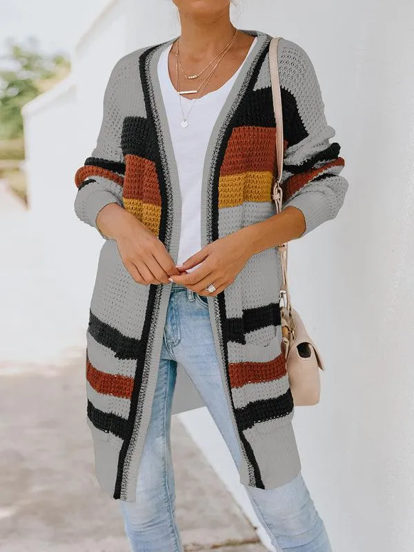 Chic Multi-Color Knit Cardigan for Women - Cozy Autumn-Winter Essential