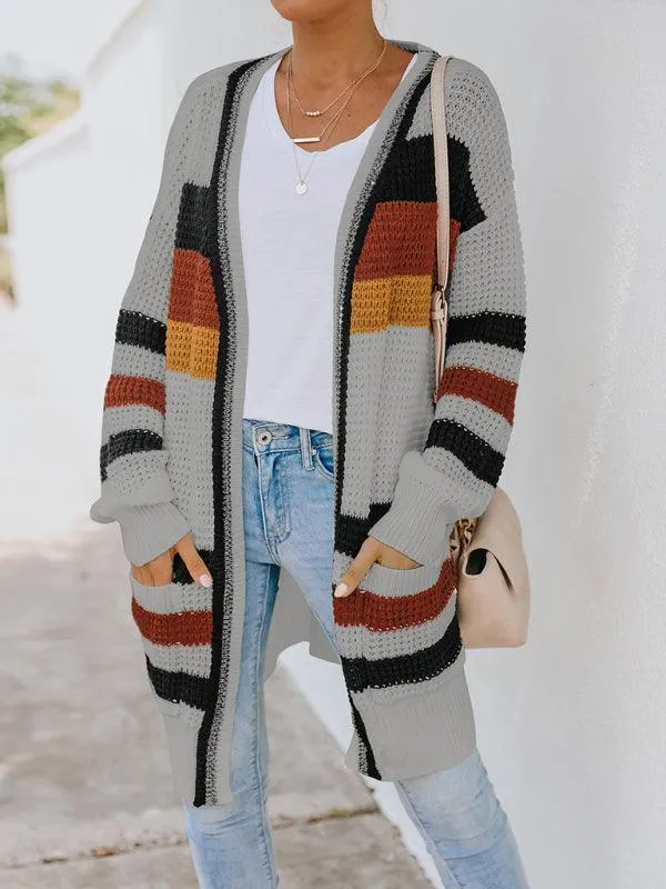 Chic Multi-Color Knit Cardigan for Women - Cozy Autumn-Winter Essential