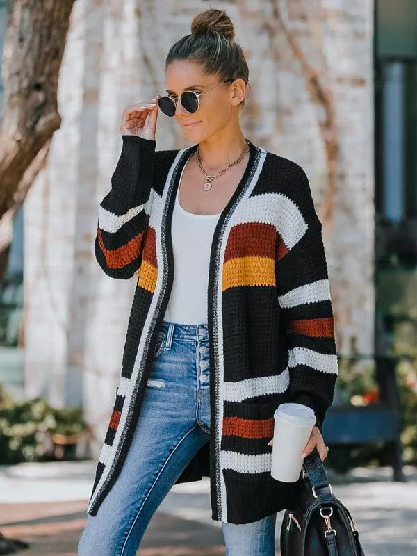 Chic Multi-Color Knit Cardigan for Women - Cozy Autumn-Winter Essential