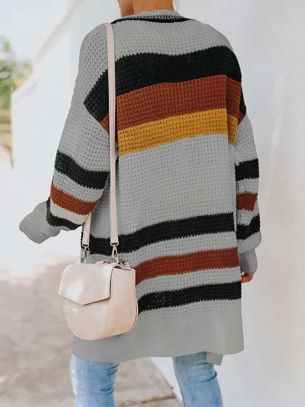 Chic Multi-Color Knit Cardigan for Women - Cozy Autumn-Winter Essential