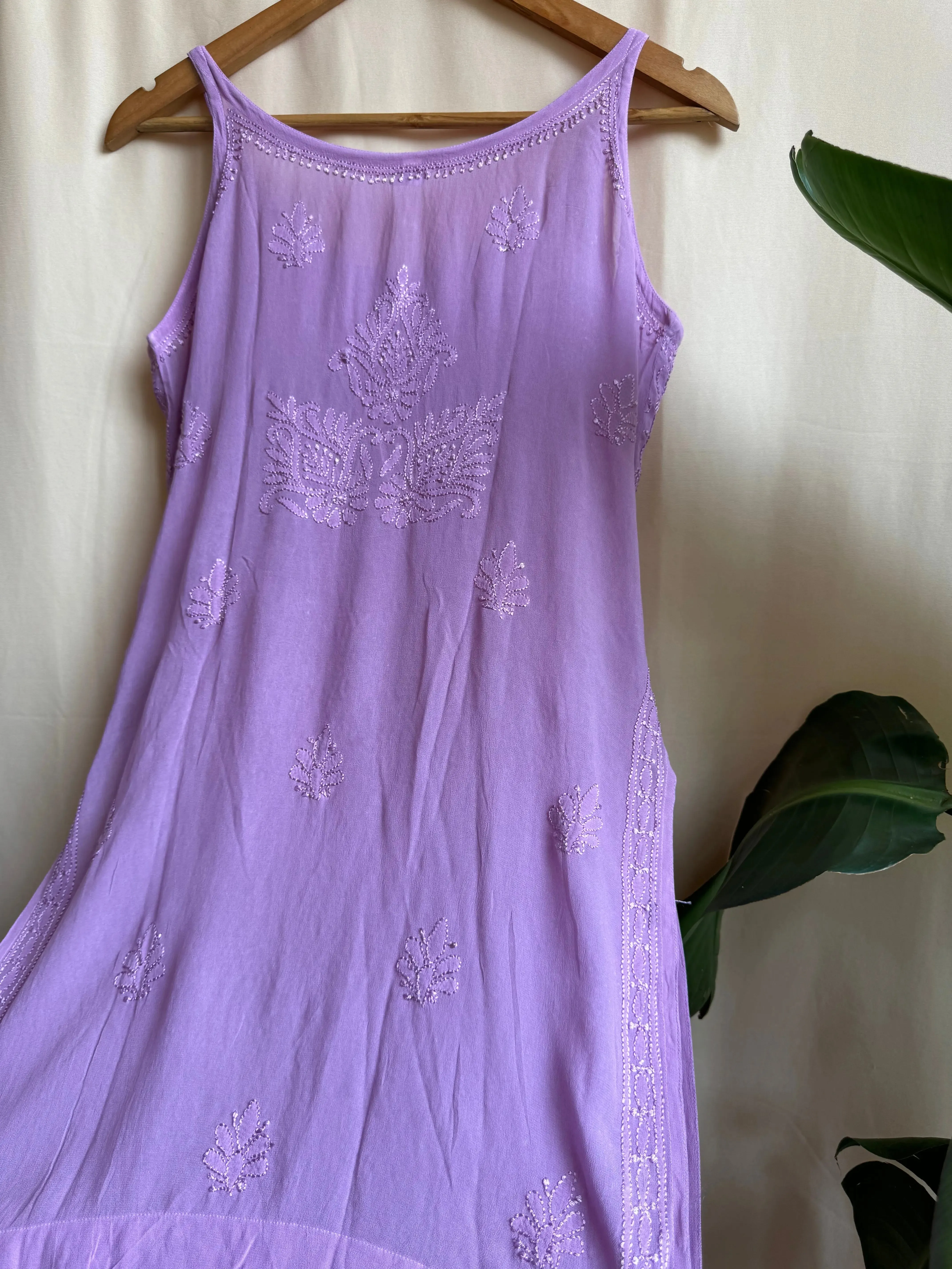 Chikankari Noodle Strap short Top in lavender purple