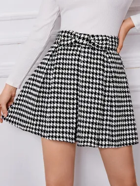 Elegant Houndstooth Bow High Waist Mini Women Skirt