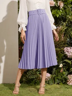 Elegant Plain Belted High Waist Long Women Skirt