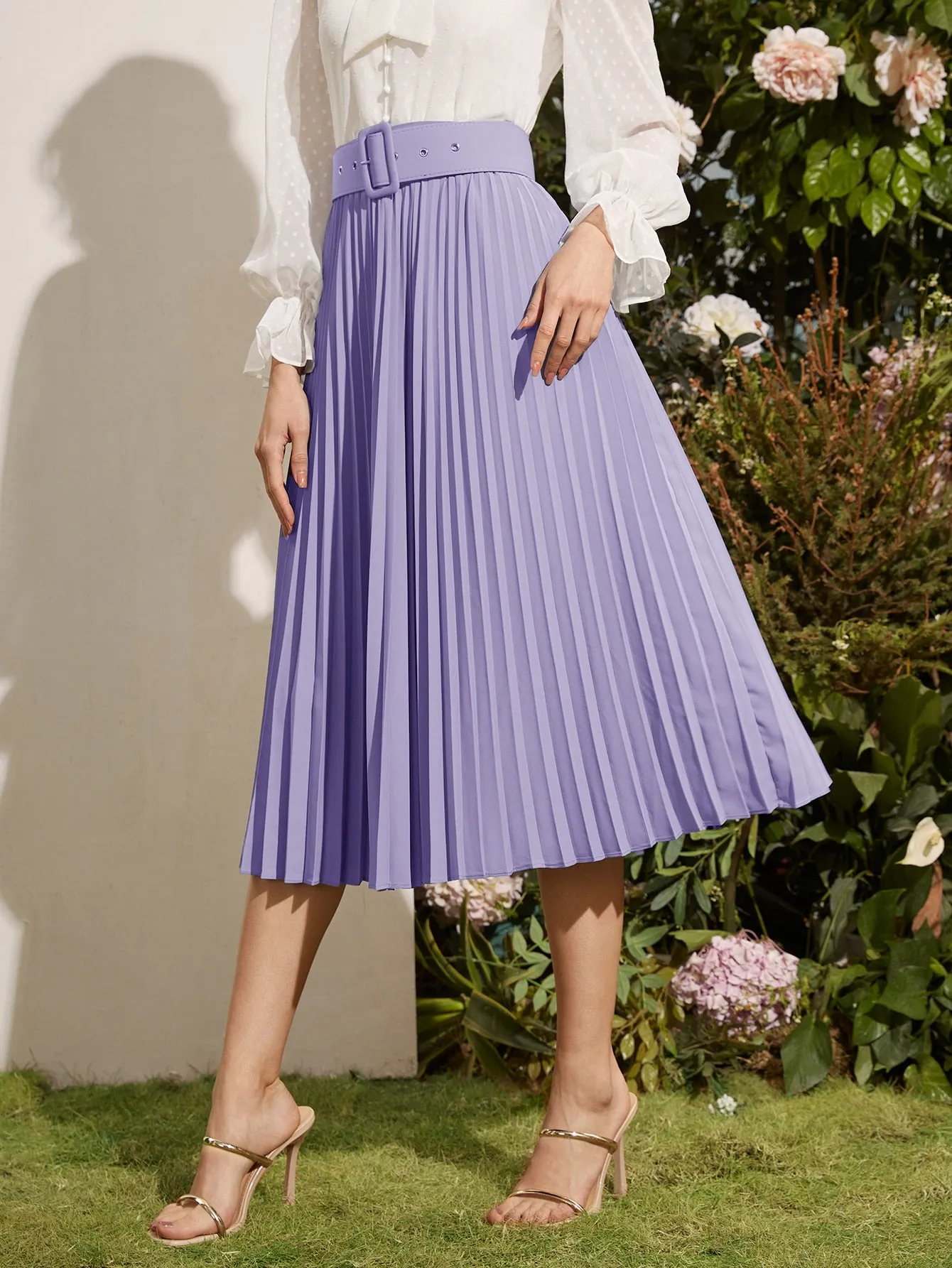 Elegant Plain Belted High Waist Long Women Skirt