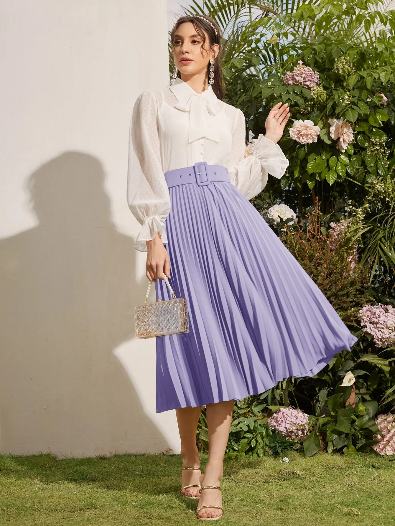 Elegant Plain Belted High Waist Long Women Skirt