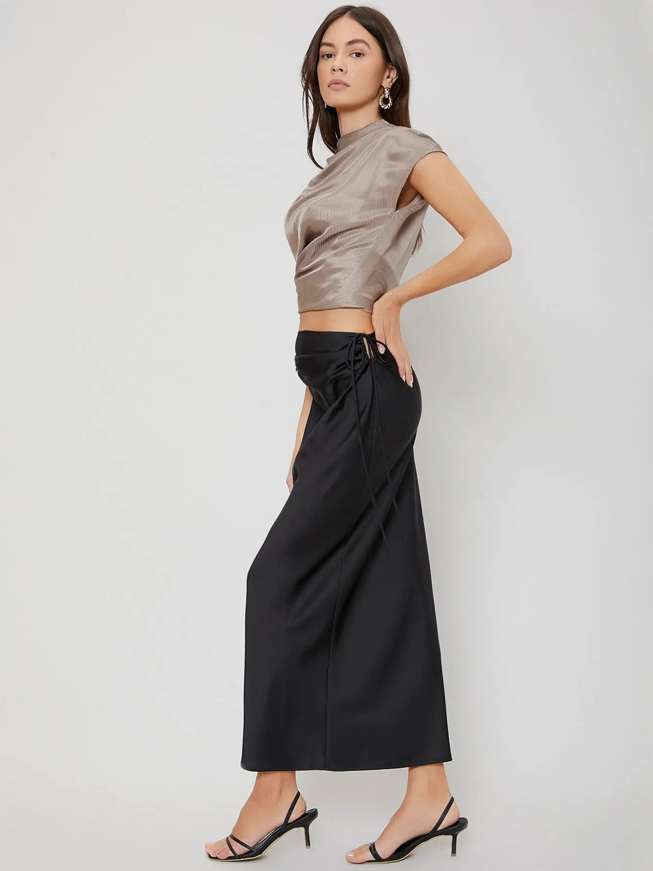 Elegant Plain Knot High Waist Long Women Skirt