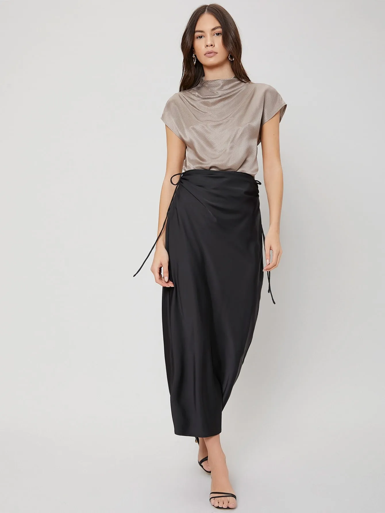 Elegant Plain Knot High Waist Long Women Skirt