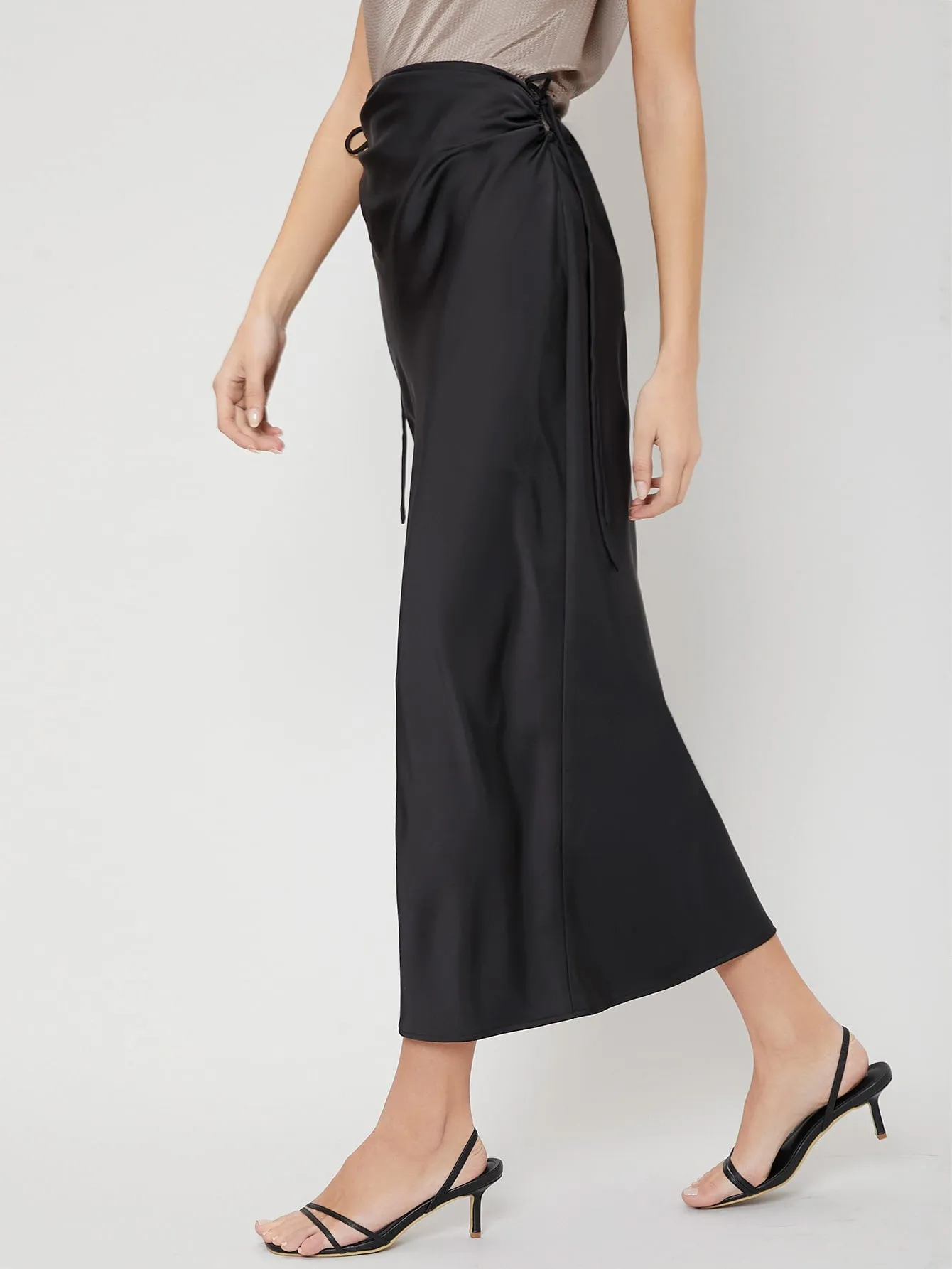 Elegant Plain Knot High Waist Long Women Skirt