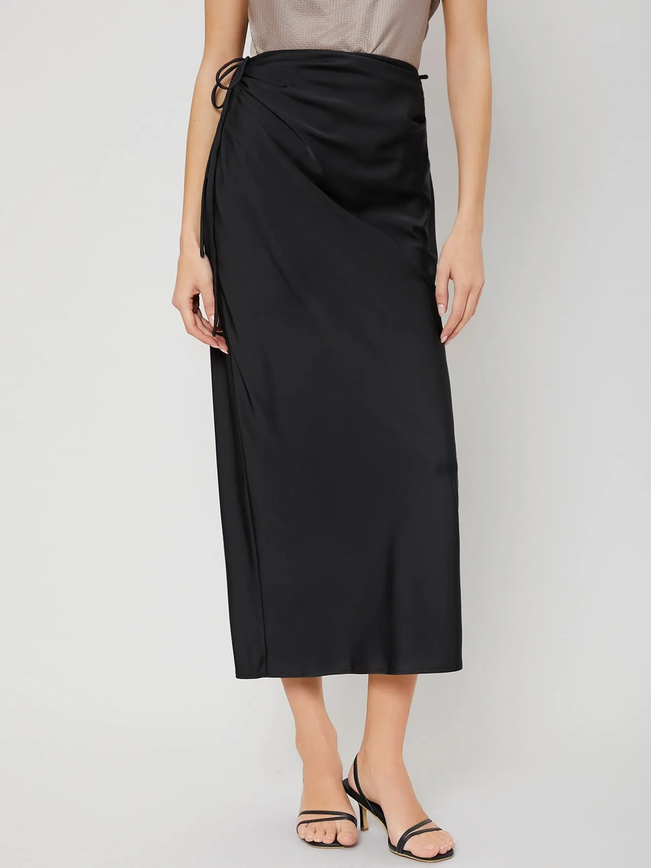 Elegant Plain Knot High Waist Long Women Skirt