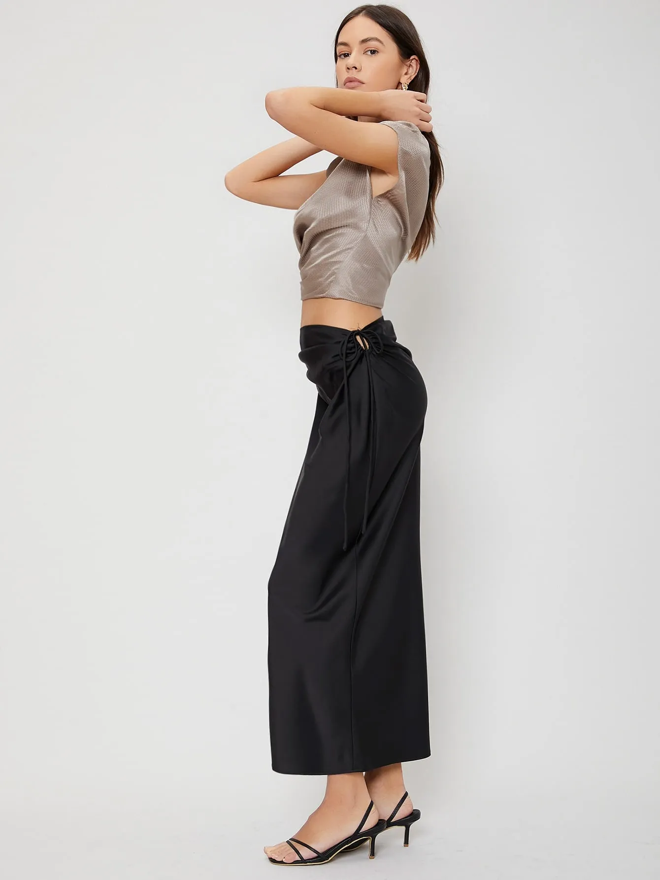 Elegant Plain Knot High Waist Long Women Skirt