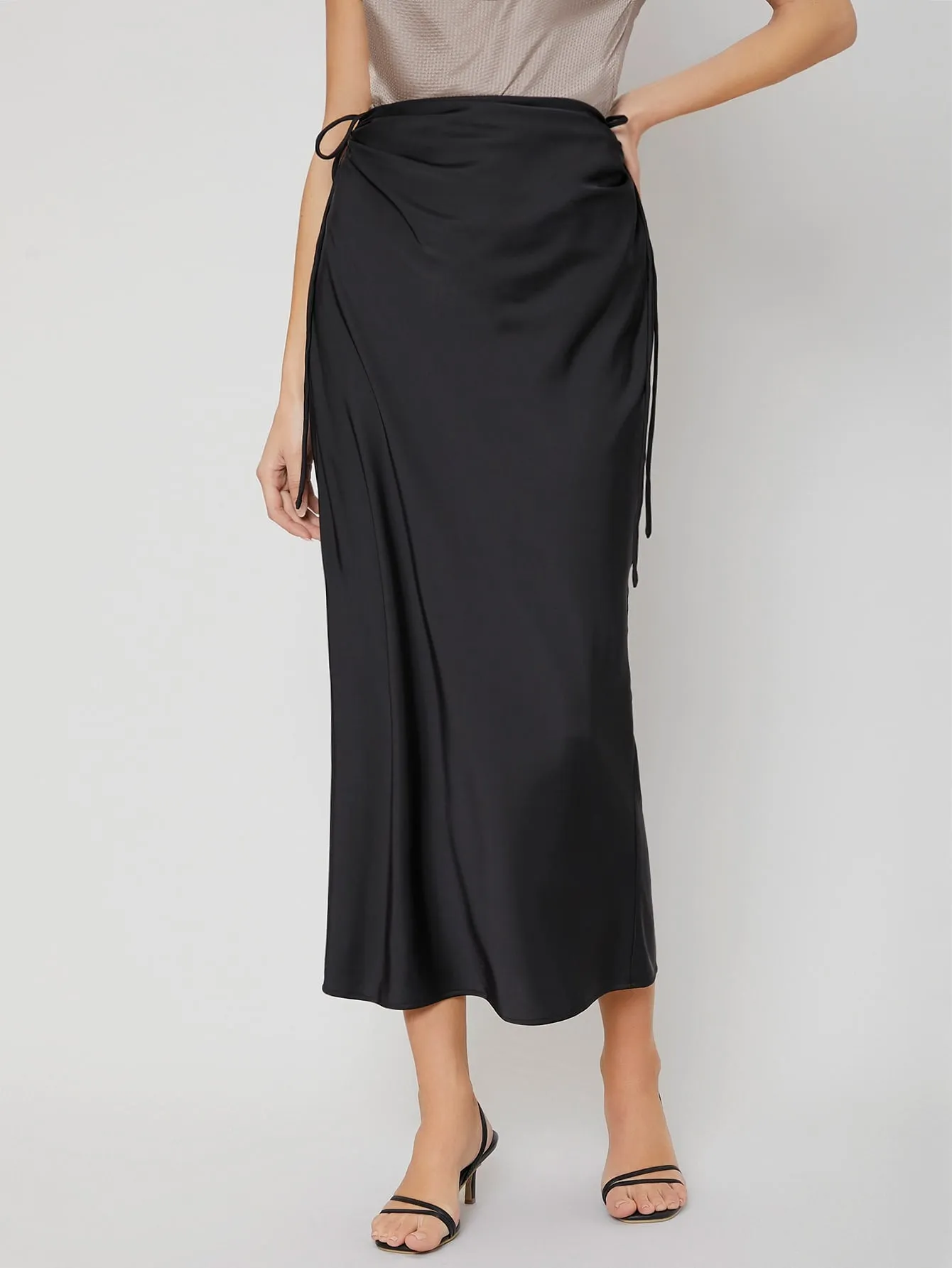 Elegant Plain Knot High Waist Long Women Skirt