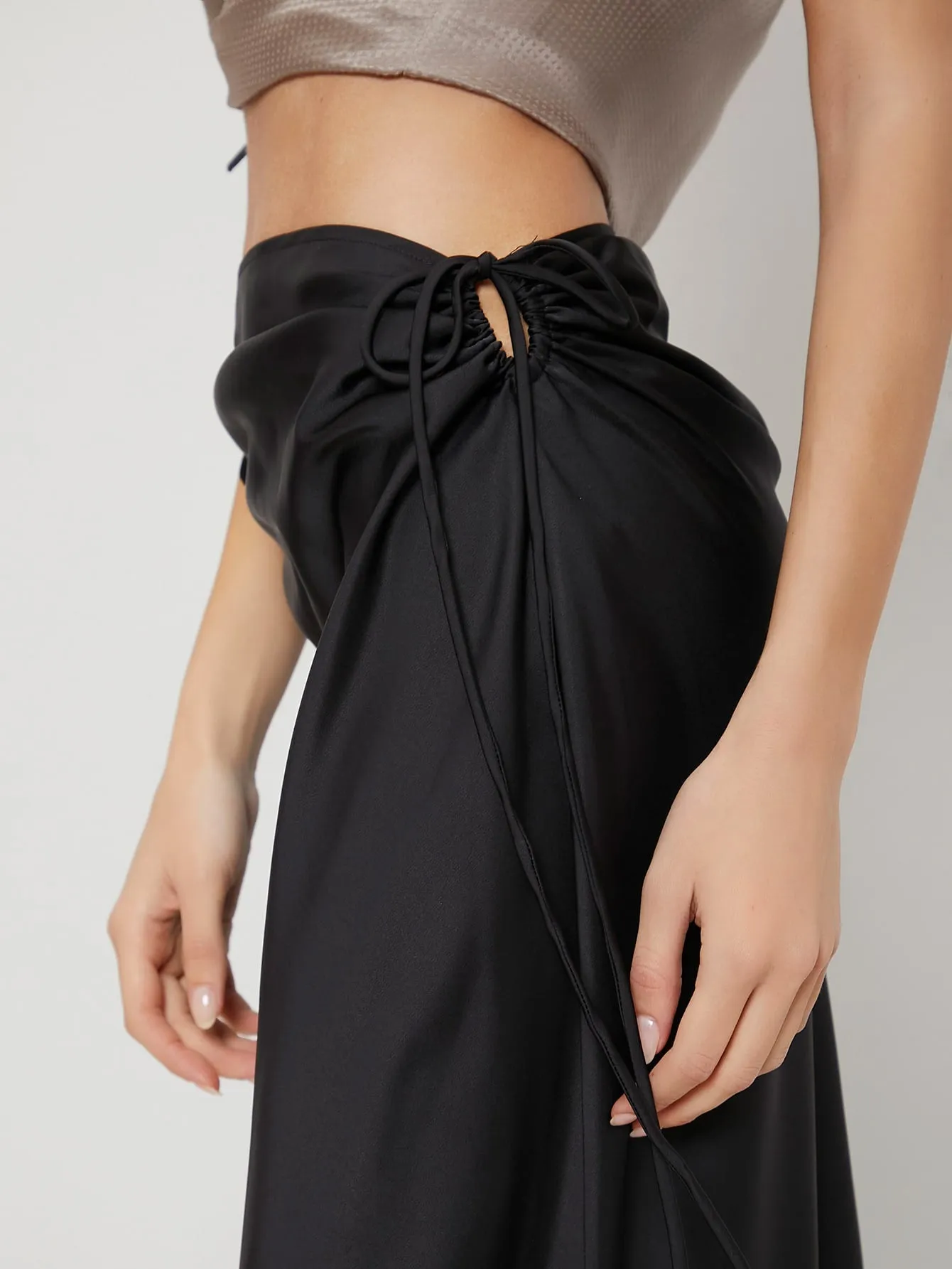 Elegant Plain Knot High Waist Long Women Skirt