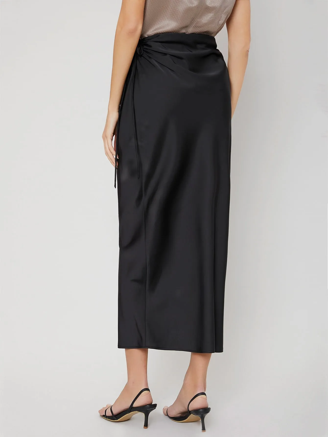 Elegant Plain Knot High Waist Long Women Skirt