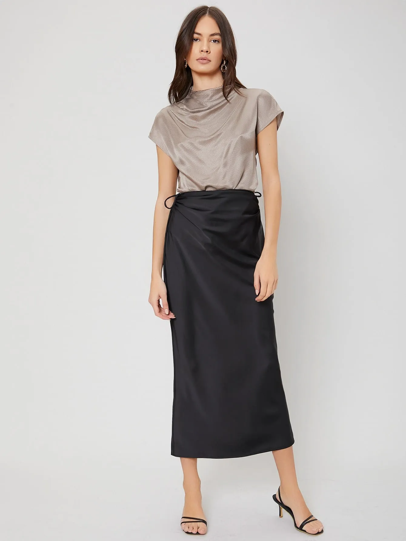 Elegant Plain Knot High Waist Long Women Skirt