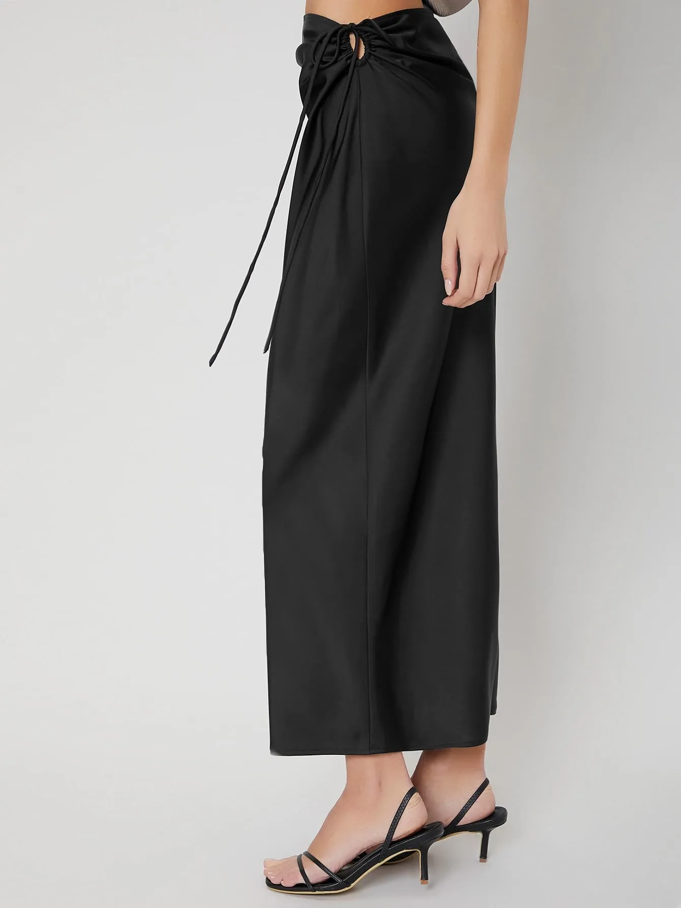 Elegant Plain Knot High Waist Long Women Skirt