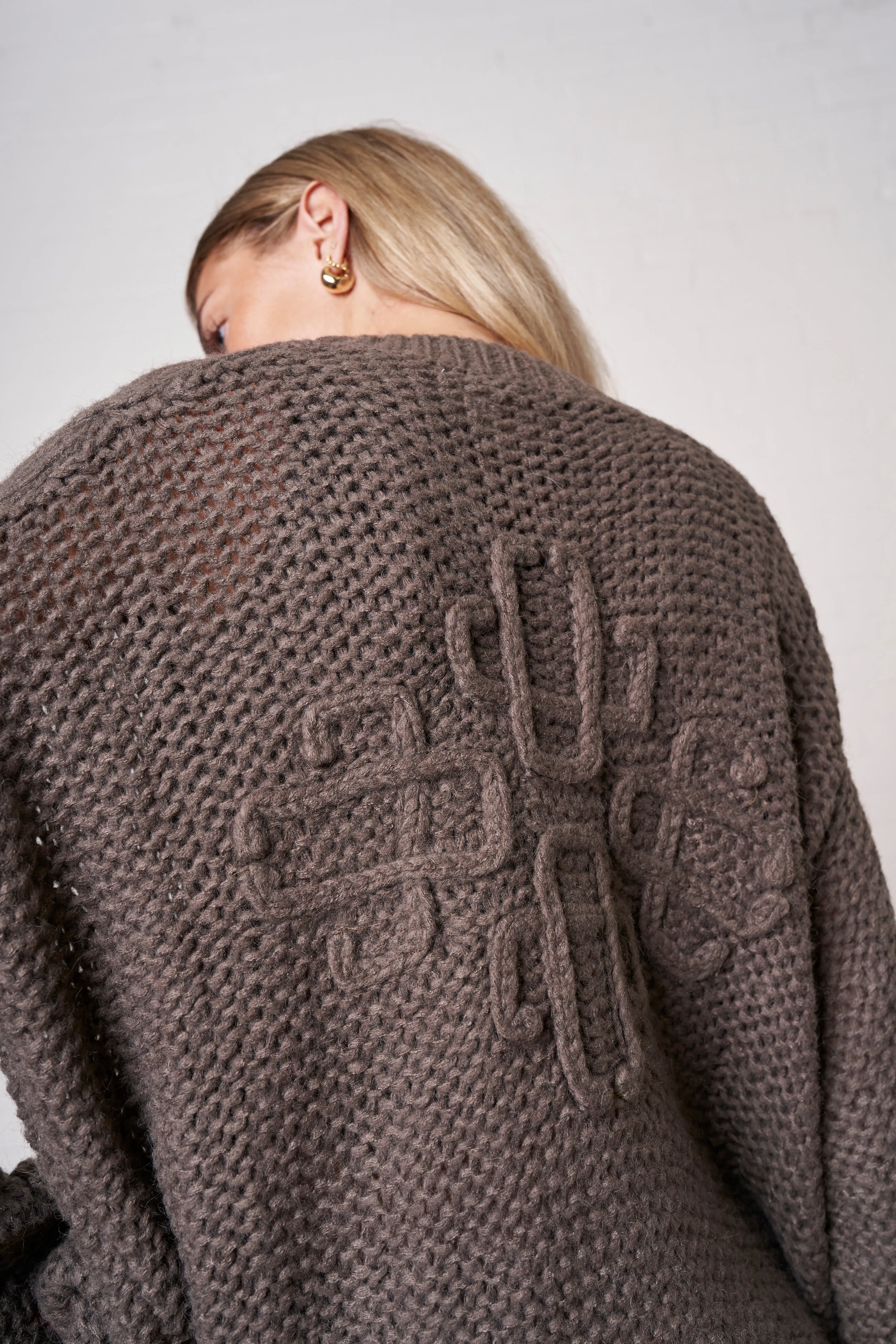 EMBLEM OVERSIZED KNIT CARDIGAN - COCOA