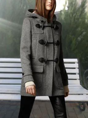 Fashion Double-row Hooded Ladies Woolen Coat