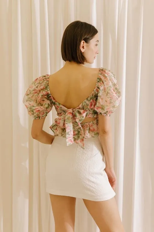 Floral Puff Sleeve Chiffon Corset Top | Feminine and Elegant Blouse