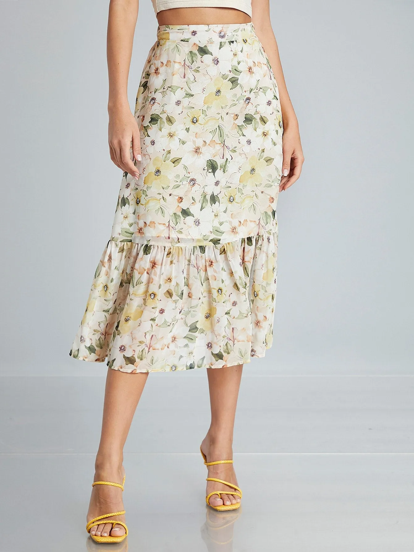 Floral Skirt With Ruffle Hem