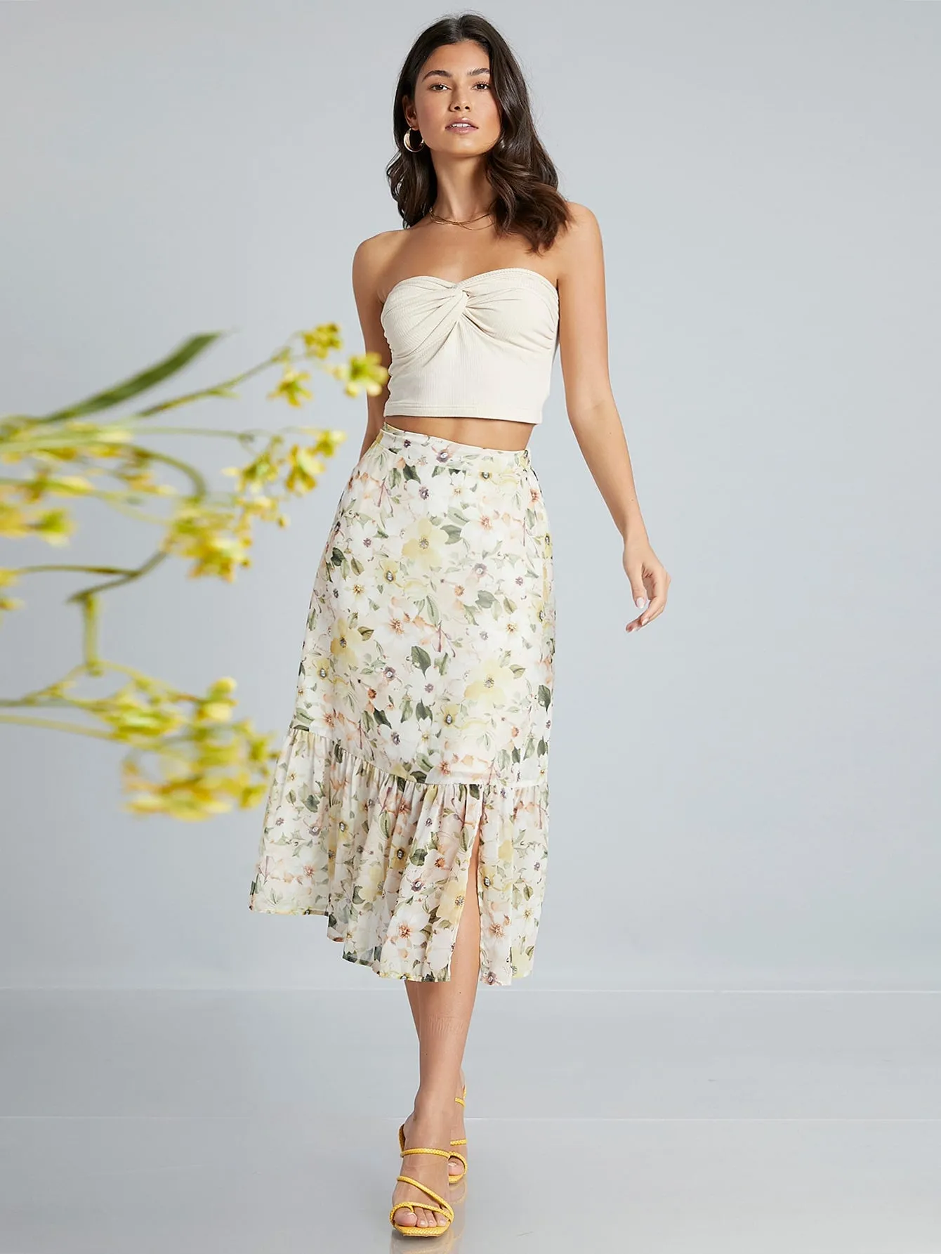 Floral Skirt With Ruffle Hem