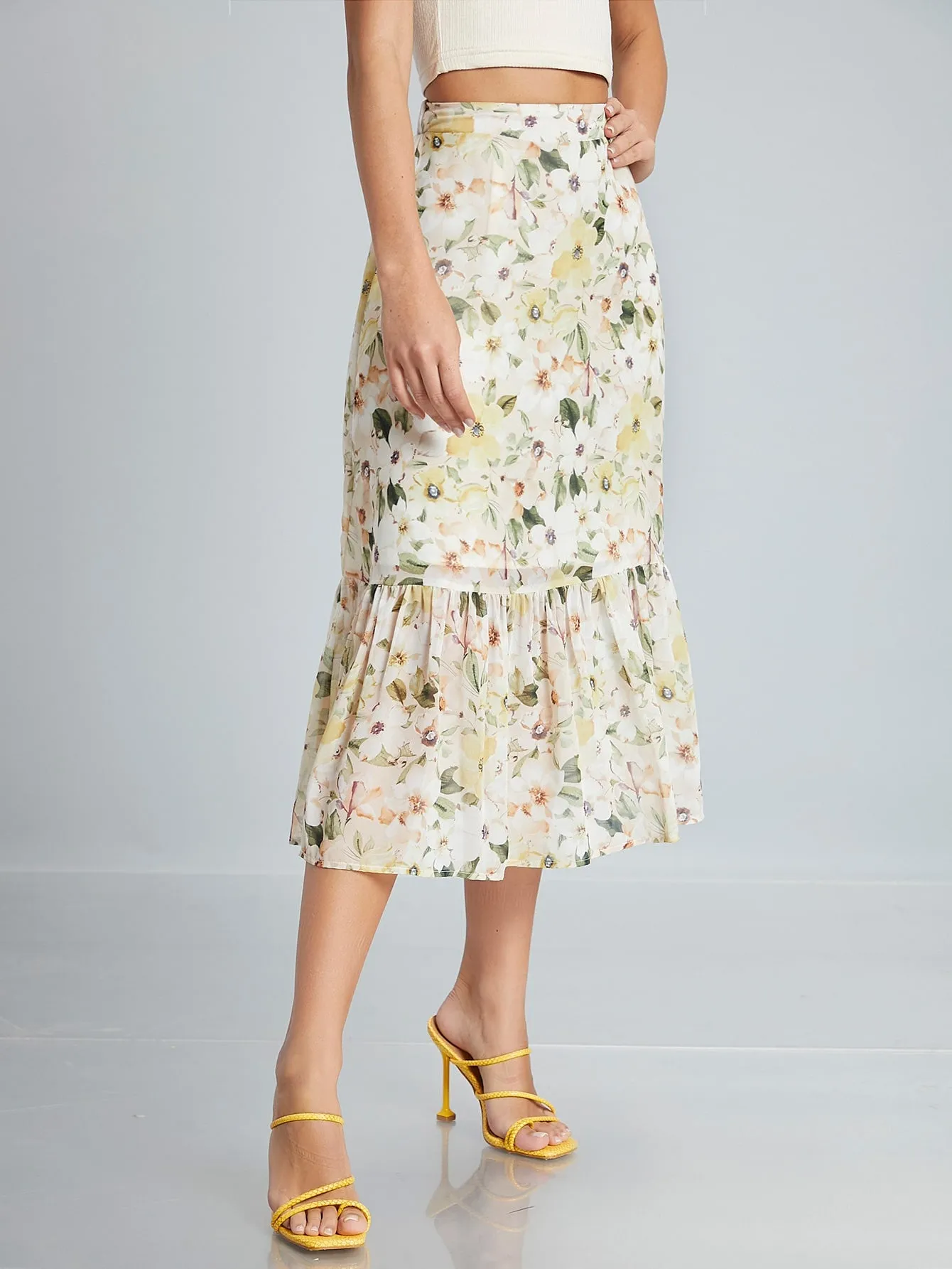 Floral Skirt With Ruffle Hem