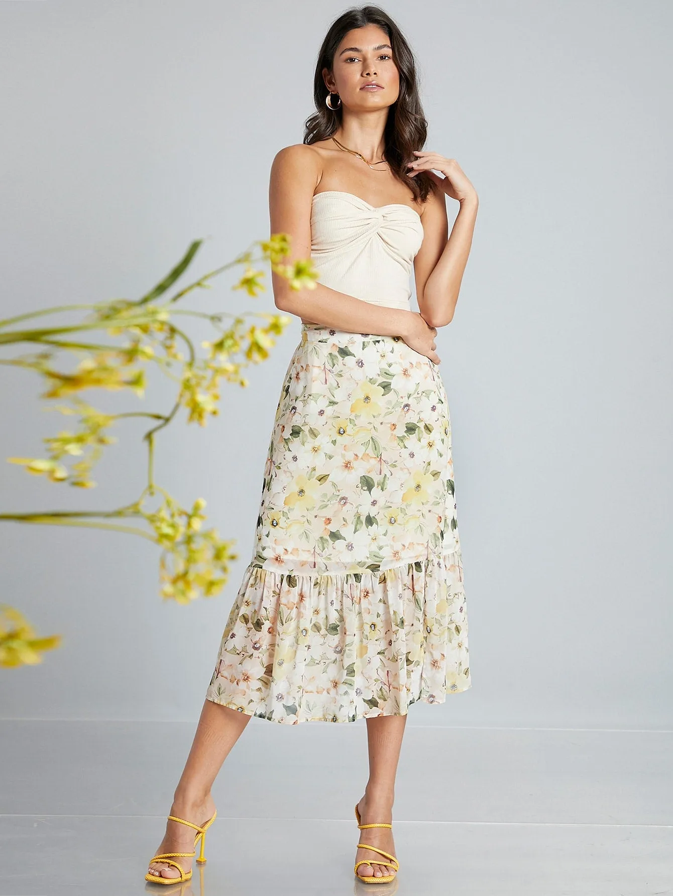 Floral Skirt With Ruffle Hem