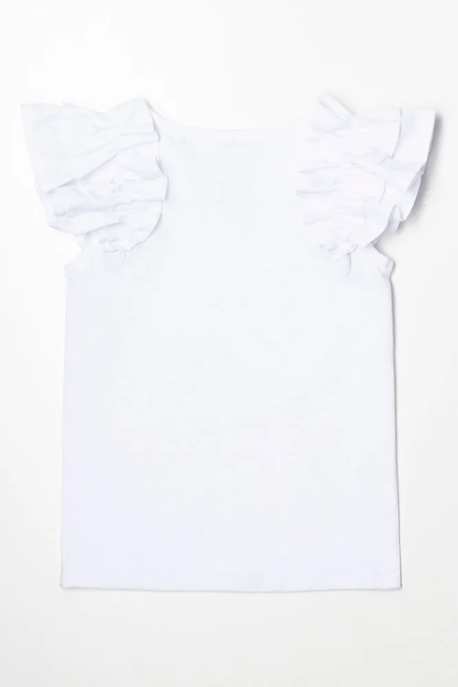 Frill Sleeve Top White