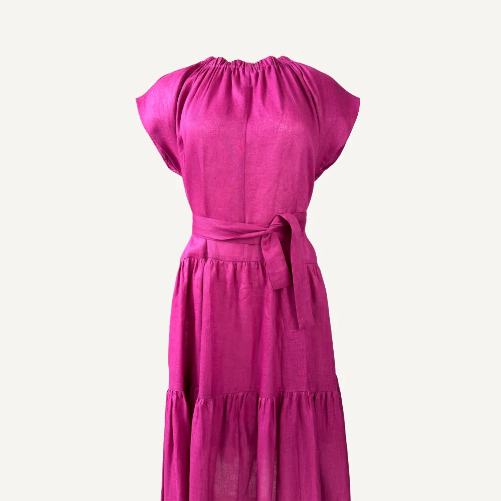 Greek Archaic Kori Long Tiered Dress - Pink