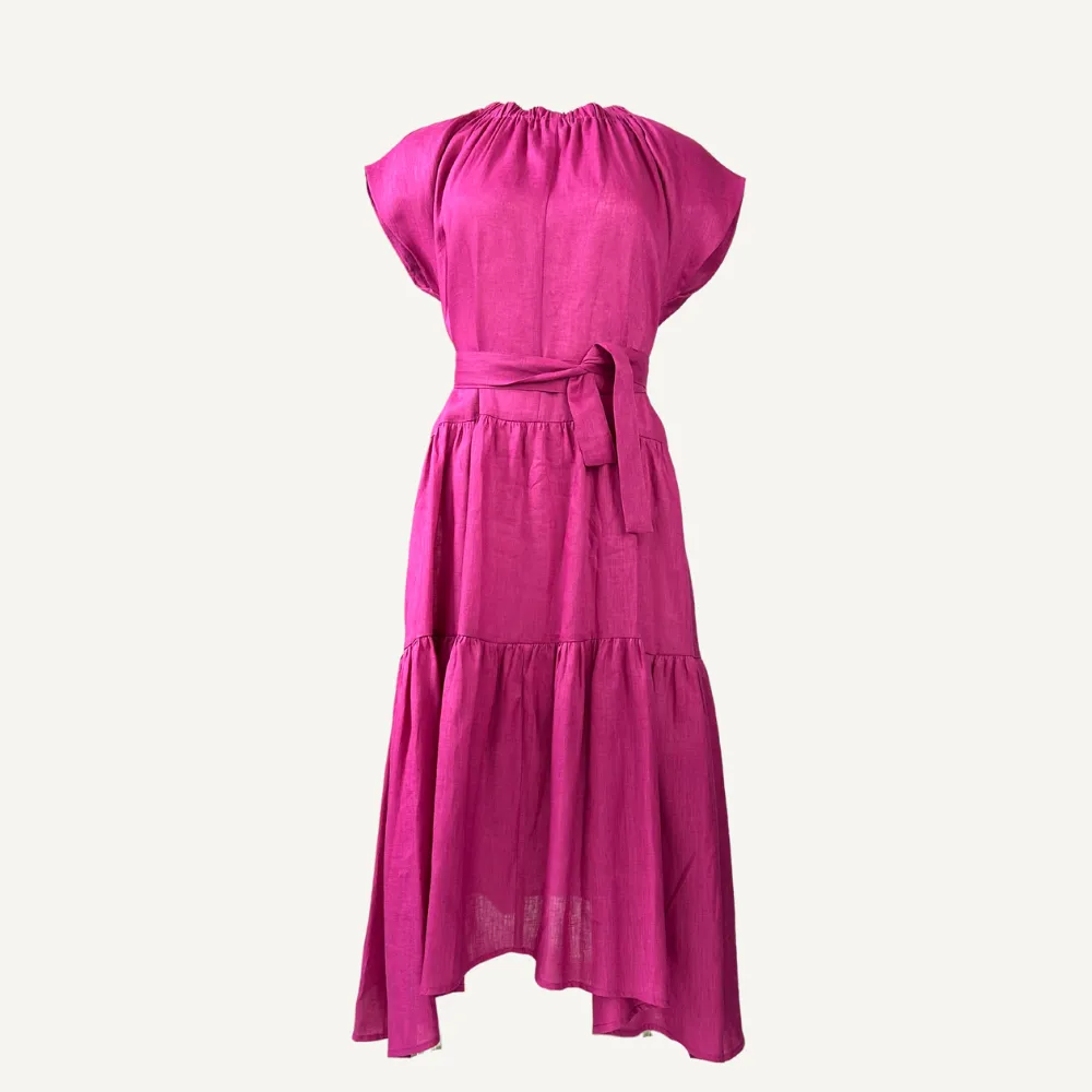 Greek Archaic Kori Long Tiered Dress - Pink