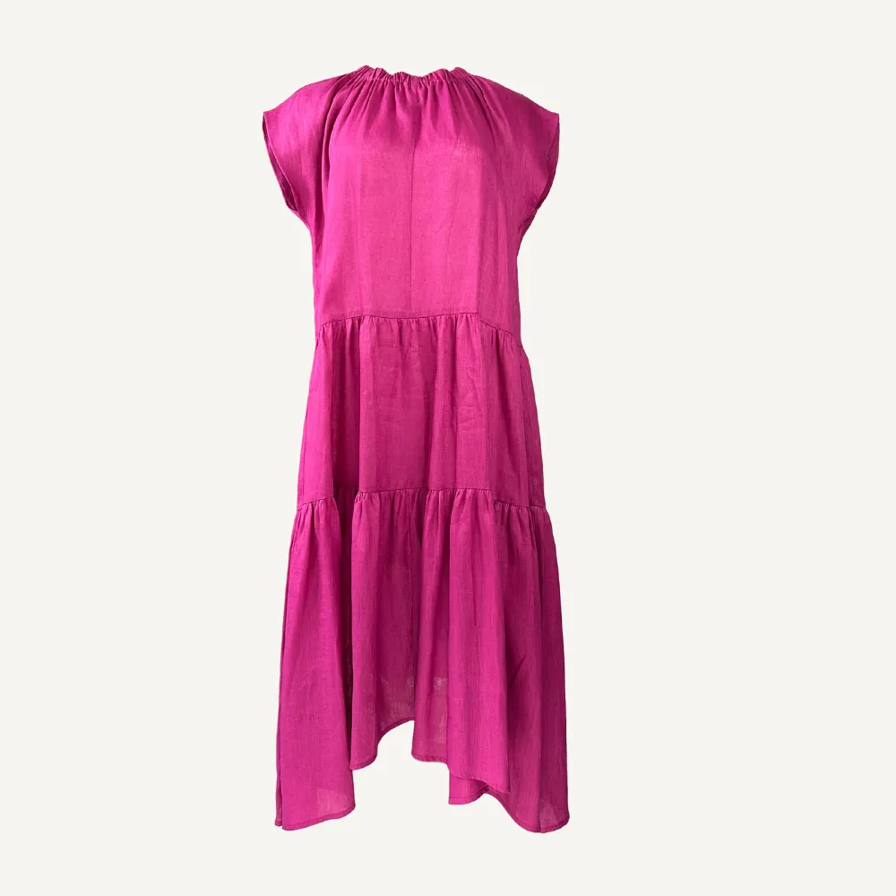 Greek Archaic Kori Long Tiered Dress - Pink