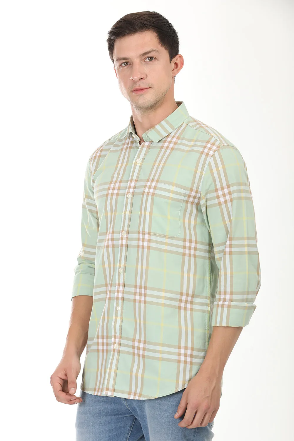 Gridline Checkered Shirt - Light Green