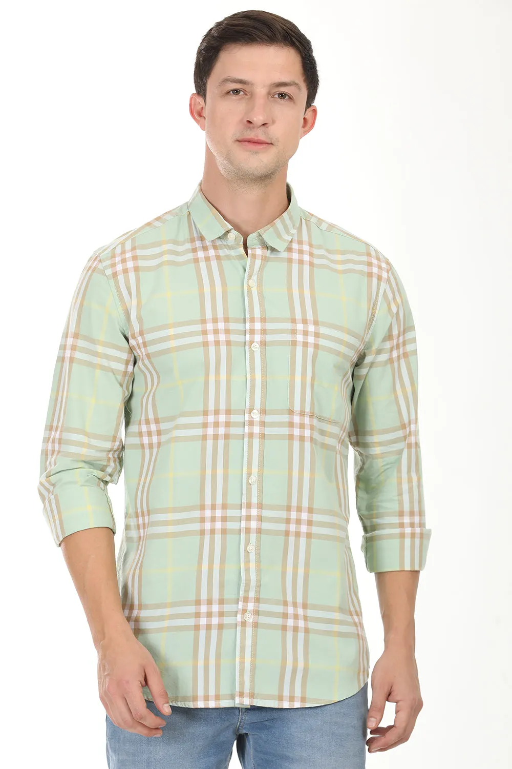 Gridline Checkered Shirt - Light Green