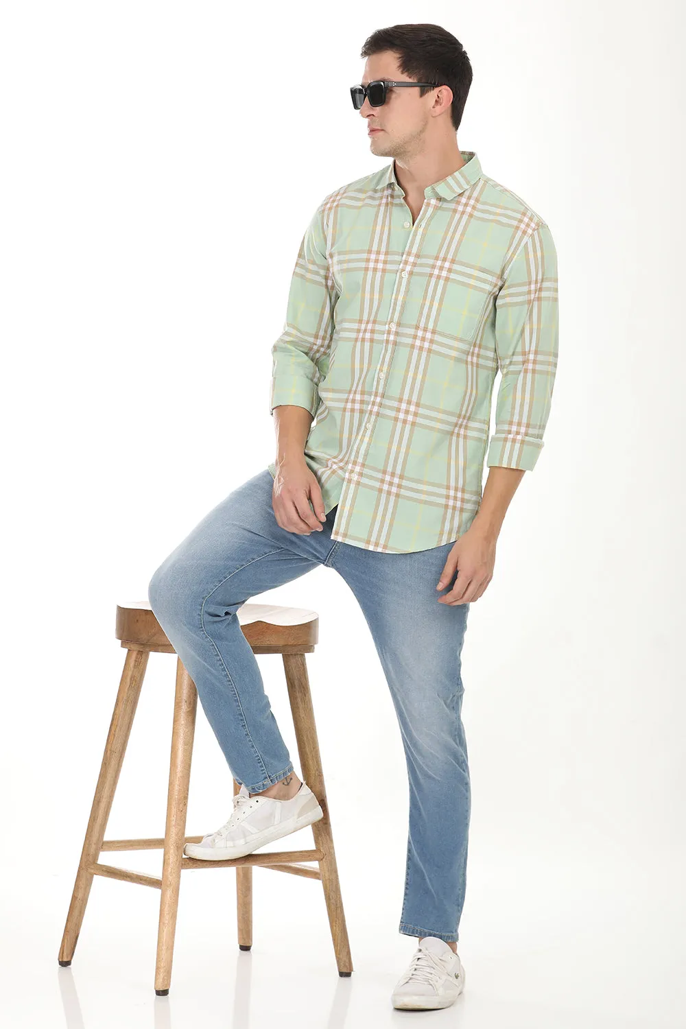 Gridline Checkered Shirt - Light Green