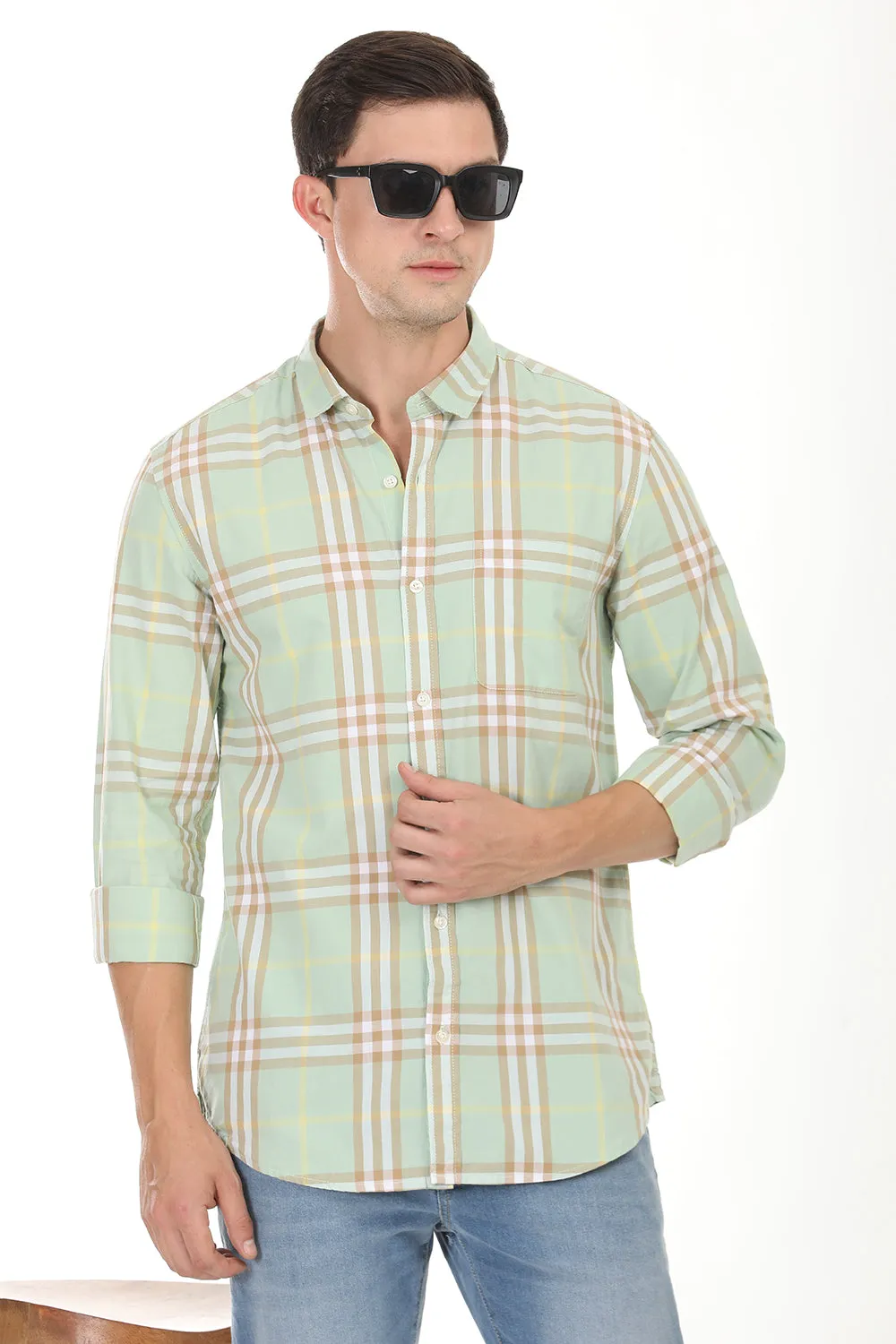 Gridline Checkered Shirt - Light Green