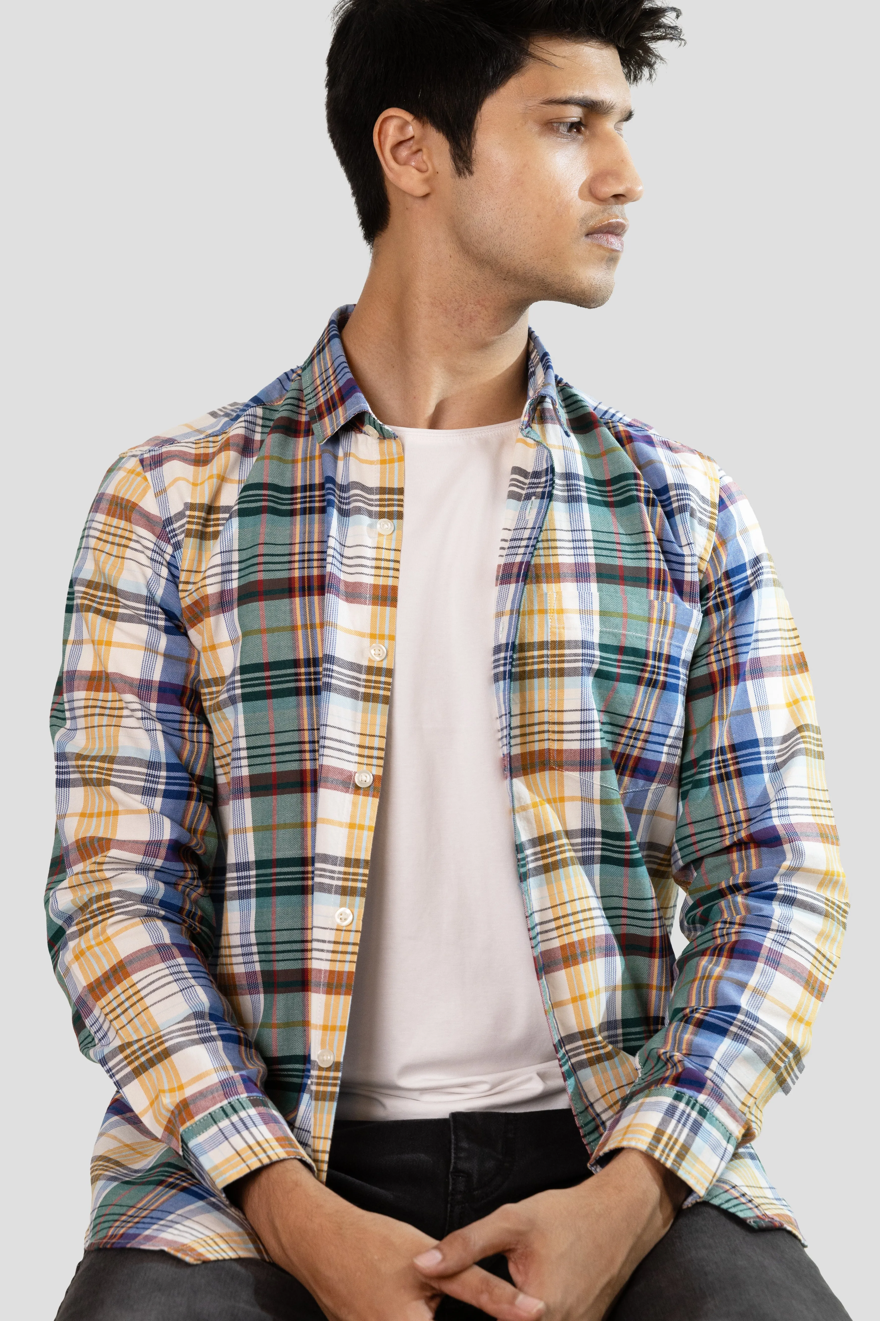 Gridline Checkered Shirt - Yellow